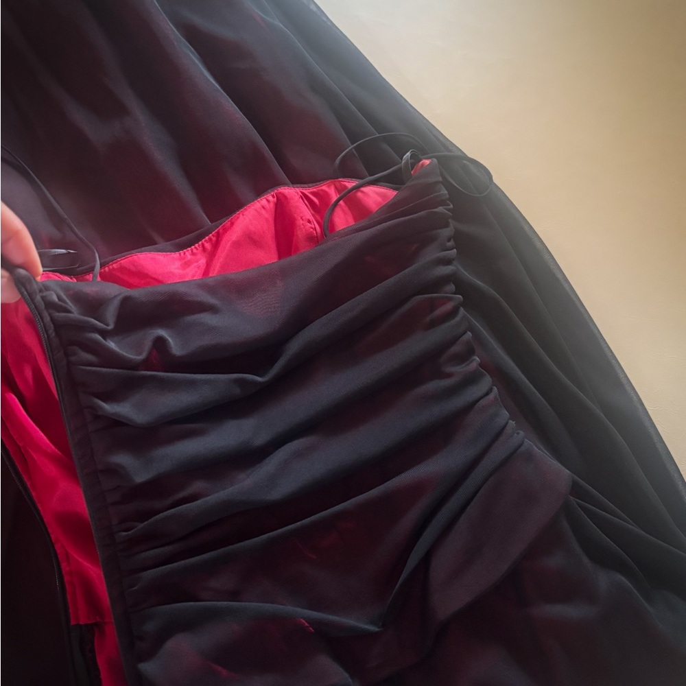 Vintage Cache Red & Black Sheer Overlay Slip Dress XS 90s Minimal Satin Maxi✨❤️ - Picture 8 of 8